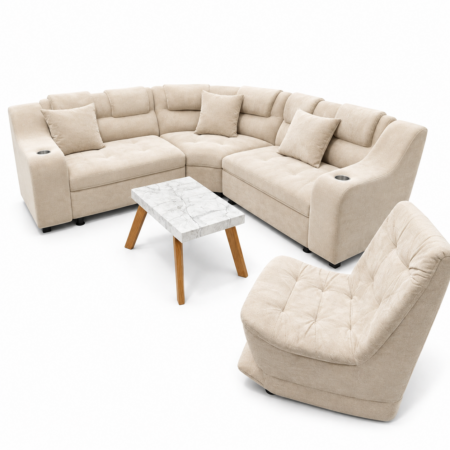 Conjunto de sofá beige con mesa de mármol
